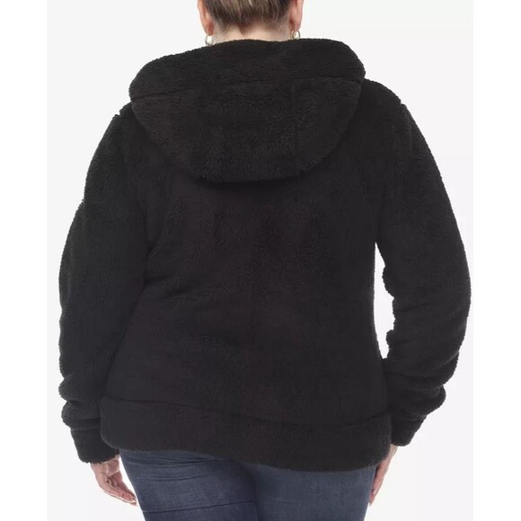 White Mark Women's Plus Size Hooded Sherpa Jacket  Super Soft and Cozy Black 2X - Picture 3 of 7